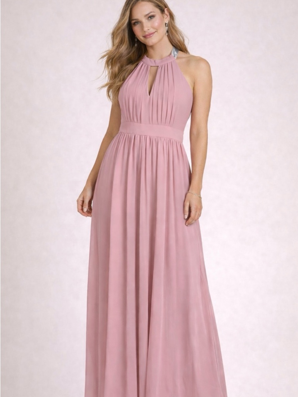 Women's Blush and Silver Maxi Formal Dress with Keyhole Back 12